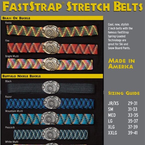 FastStrap RASTA belt buffalo nickel buckle stretch ski snowboard pants accessory - Picture 8 of 9